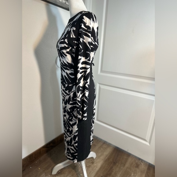 Modest modern bodycon leaf print white and black Maggy London women size 6 - Picture 10 of 16